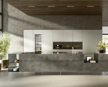 Cucina Design con isola 36e8 Project 2812 in vetro di Lago